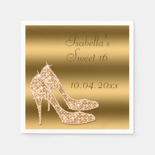 Glamoureuze Sweet 16 Gold Stilettos servetten