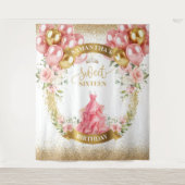 Glamoureuze Sweet Sixteen Banner Blush Gouden Ball Wandkleed (Voorkant)