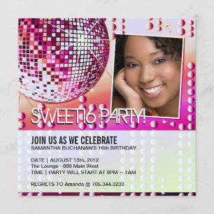 Glamoureuze Sweet Sixteen Disco Bal Uitnodiging