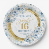 Glamoureuze Sweet Sixteen Dusty Blue Gold Borden Papieren Bordje (Voorkant)