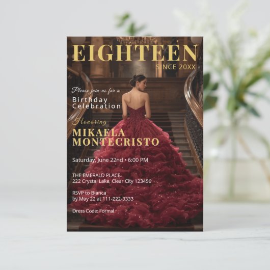 Glamoureuze tijdschriftstijl 18e verjaardag kaart (Staand voorkant)