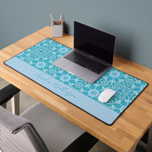 Glamoureuze Turquoise Aqua Blue Silver Sparkle Bureaumat (Kantoor 2)