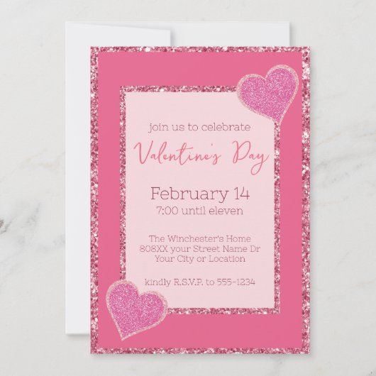 Glamoureuze Valentijnsdag Roze Glitter Harten Kaart (Voorkant)