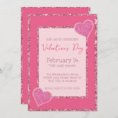 Glamoureuze Valentijnsdag Roze Glitter Harten Kaart (Voorkant / Achterkant)