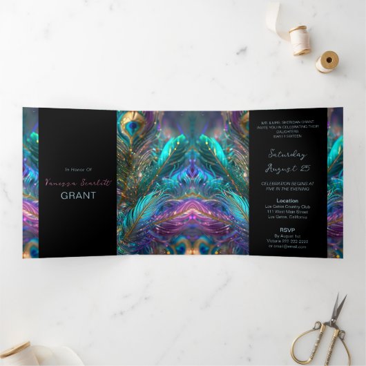 Glamoureuze veren Sweet 16 Party uitnodiging (Binnen)