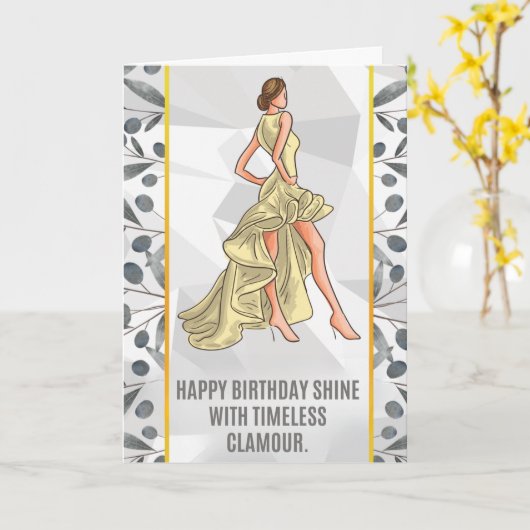 Glamoureuze Verjaardag Kaart - Elegante Mode (Gele Bloem)