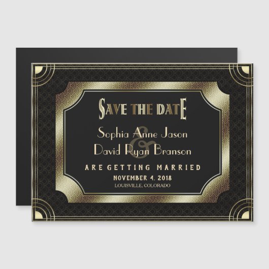 Glamoureuze vintage gouden Great Gatsby Art Deco b Magnetische Uitnodiging (Voorkant / Achterkant)