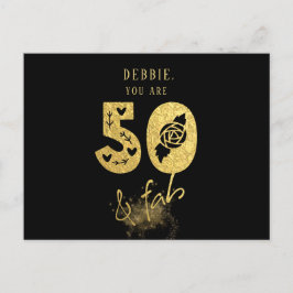 Glamoureuze Virtual Black & Gold 50 & Fab Verjaard Uitnodiging Briefkaart