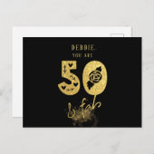 Glamoureuze Virtual Black & Gold 50 & Fab Verjaard Uitnodiging Briefkaart (Voorkant / Achterkant)