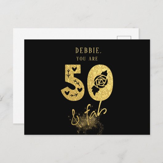 Glamoureuze Virtual Black & Gold 50 & Fab Verjaard Uitnodiging Briefkaart (Voorkant / Achterkant)