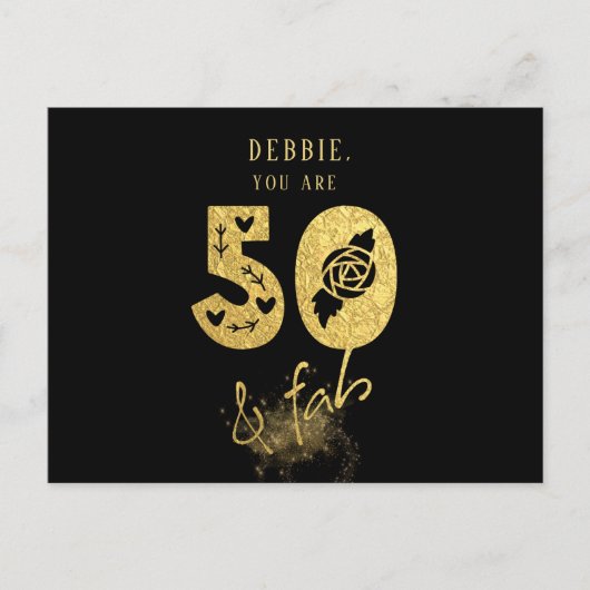 Glamoureuze Virtual Black & Gold 50 & Fab Verjaard Uitnodiging Briefkaart (Voorkant)