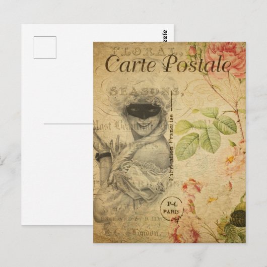 Glamoureuze Vrouw met Masker Frans Briefkaart (Voorkant / Achterkant)