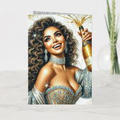 Glamoureuze Vrouw Popping Champagne Verjaardag Folie Wenskaart (Achterkant)
