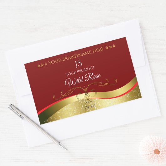 Glamoureuze Wavy Gold Decor Donkerrood Monogram La Rechthoekige Sticker (Envelop)
