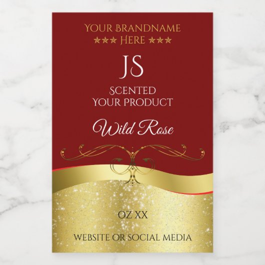 Glamoureuze Wavy Gold Decor Donkerrood Monogram La Voedselcontainer Etiket (Enkel label)