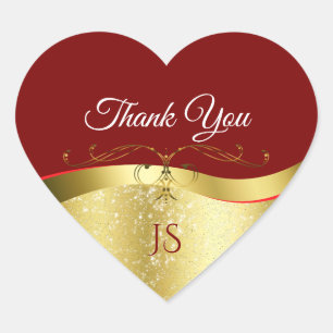 Glamoureuze Wavy Gold Decor op Donkerrood Bedankt Hart Sticker