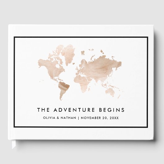 Glamoureuze Wereldkaart | Elegant Reisthema Gastenboek (Voorkant)