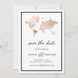 Glamoureuze Wereldkaart | Elegant Travel Theme Wed Save The Date