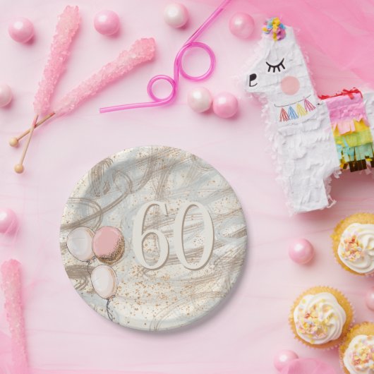 Glamoureuze wervelingen Gouden Confetti Naam 60e V Papieren Bordje (Feest)