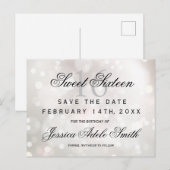 Glamoureuze White Glitter Sweet 16 save the date Briefkaart (Voorkant / Achterkant)