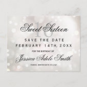 Glamoureuze White Glitter Sweet 16 save the date Briefkaart (Voorkant)