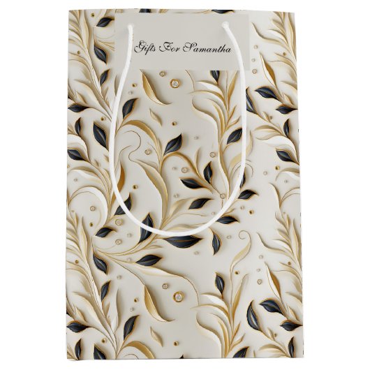 Glamoureuze wit goud en zwart naadloze patronen medium cadeauzakje (Voorkant)