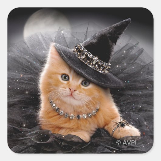 Glamoureuze Witch Kitten Vierkante Sticker (Voorkant)
