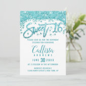 Glamoureuze witte Aqua Blue Glitter Dust Sweet 16 Kaart (Staand voorkant)