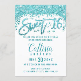 Glamoureuze witte Aqua Blue Glitter Dust Sweet 16 Kaart