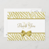 Glamoureuze witte en gouden zebra print Dank u Briefkaart (Voorkant / Achterkant)