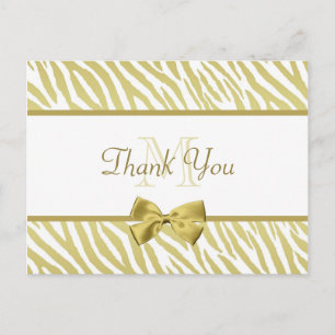 Glamoureuze witte en gouden zebra print Dank u Briefkaart