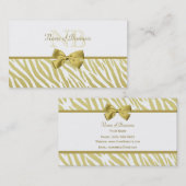 Glamoureuze witte en gouden zebraprint met monogra visitekaartje (Voorkant / Achterkant)