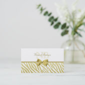 Glamoureuze witte en gouden zebraprint met monogra visitekaartje (Staand voorkant)