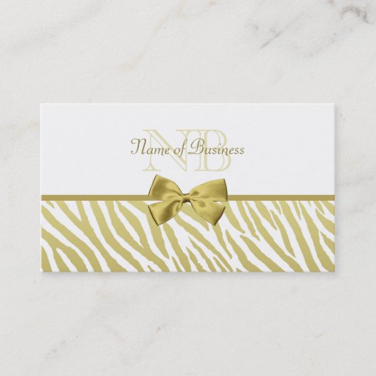 Glamoureuze witte en gouden zebraprint met monogra visitekaartje (Voorkant)