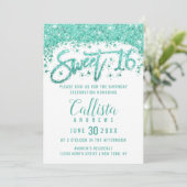 Glamoureuze Witte Turquoise Glitter Dust Sweet 16 Kaart (Staand voorkant)