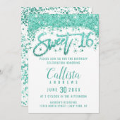 Glamoureuze Witte Turquoise Glitter Dust Sweet 16 Kaart (Voorkant / Achterkant)