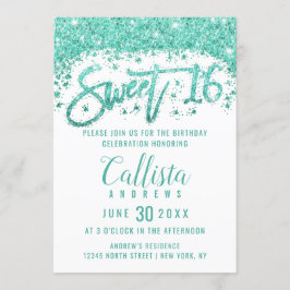 Glamoureuze Witte Turquoise Glitter Dust Sweet 16 Kaart
