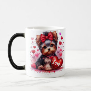 Glamoureuze Yorkie Puppy met rode strik en liefde Magische Mok
