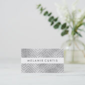 Glamoureuze zilver Glitter Chevron Business Visitekaartje (Staand voorkant)