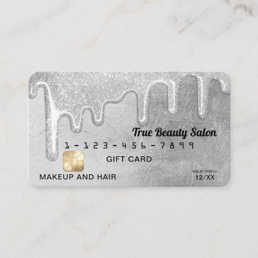 Glamoureuze Zilveren Dikke Glitter Druppels Gift C Visitekaartje (Voorkant)