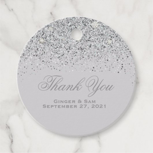 Glamoureuze zilveren glitter bedankjes labels (Voorkant)