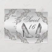 Glamoureuze Zilveren Glitter Hoge Hakken Sweet 16 Kaart (Voorkant / Achterkant)