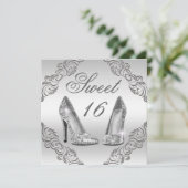 Glamoureuze Zilveren Glitter Hoge Hakken Sweet 16 Kaart (Staand voorkant)