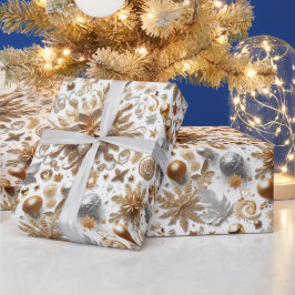 Glamoureuze Zilveren Gouden Bloei Kerstmis  Cadeaupapier