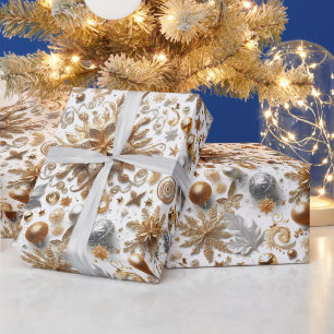 Glamoureuze Zilveren Gouden Bloei Kerstmis Cadeaupapier