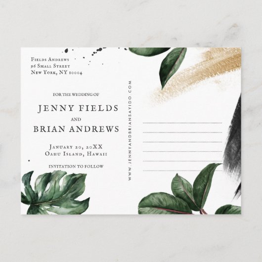 Glamoureuze zomer groen bruiloft | De datum opslaa Aankondigingskaart (Achterkant)