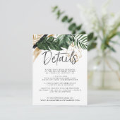 Glamoureuze zomer groen bruiloft gast details informatiekaartje (Staand voorkant)