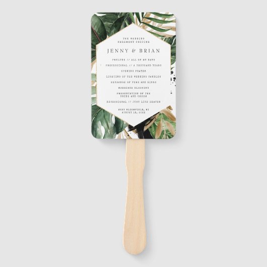 Glamoureuze zomer groen bruiloft programma Hand Handwaaier (Voorkant)