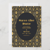 Glamoureuze zwart en goud Art Deco bruiloft Save The Date (Voorkant)