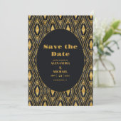 Glamoureuze zwart en goud Art Deco bruiloft Save The Date (Staand voorkant)